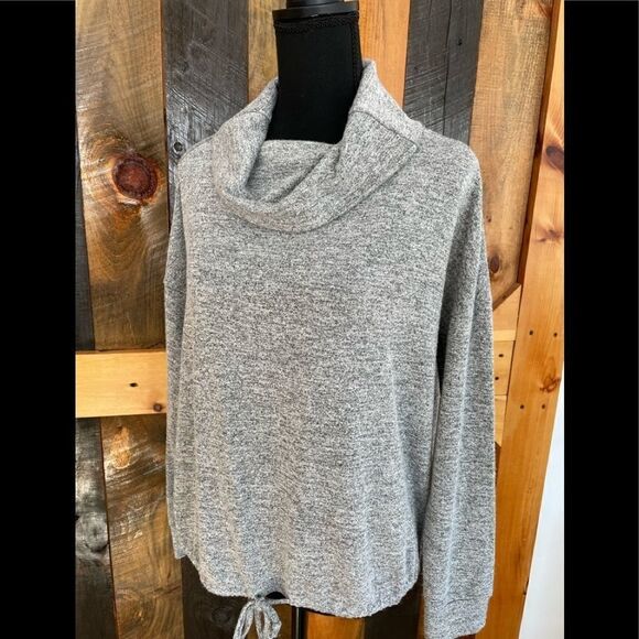 DIP cowl neck long sleeved gray heather knit top with drawstring bottom, sz  S. - Picture 7 of 7